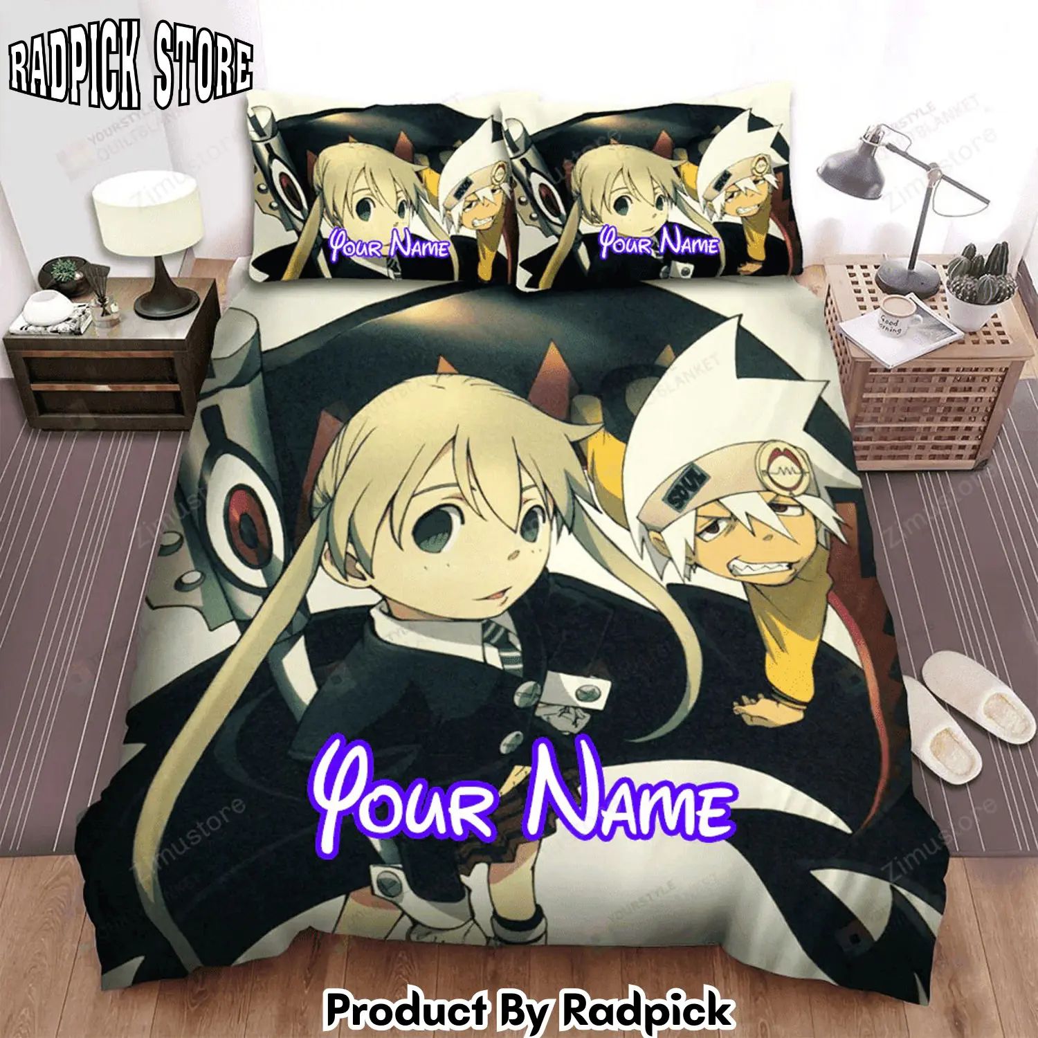 Radpick soul eater characters soul evans and maka with spirit albarn bed sheets spread comforter duvet cover personalized name bedding sets rp3272163